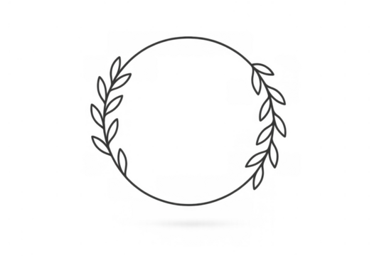 Hand drawn botanical wreath frame with simple leaves, circular border element on transparent background