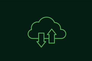 uploading and downloading cloud hosting files illustration in flat style design. Vector illustration.	