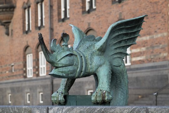 Dragon, bronze statue, Radhus, City Hall, Copenhagen, Denmark