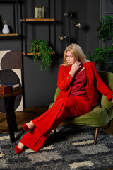 business strategist in modern setting, professional in stylish lounge with thoughtful pose