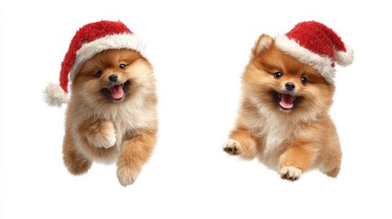 pomeranian dog wearing a festive red santa claus hat set png adorable pomeranian dog jumping with red santa hat for christmas and holidays celebration visuals cute dog in santa hat isolated