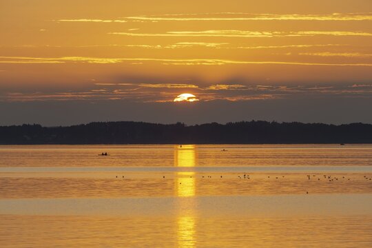 Sunset, near Chieming, Chiemsee, Chiemgau, Bavaria, Germany