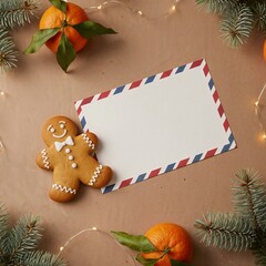Christmas Gingerbread Cookie with Blank Letter and Holiday Decoration