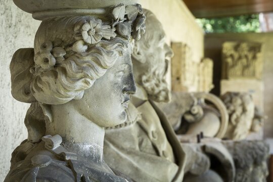 Caryatid in the shape of a herm, sandstone, Municipal Lapidarium, City of Stuttgart, Baden-W&uuml;rttemberg, Germany