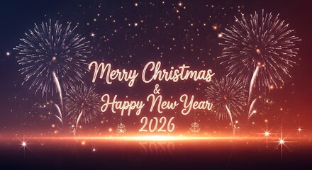 Merry christmas and happy new year 2026 with fireworks