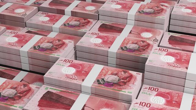 Maldives 100 Rufiyaa Banknote Horizontal 3D Animation ? Realistic Motion, Finance, Economy, Business Investment, Money Flow, and Currency Visualization