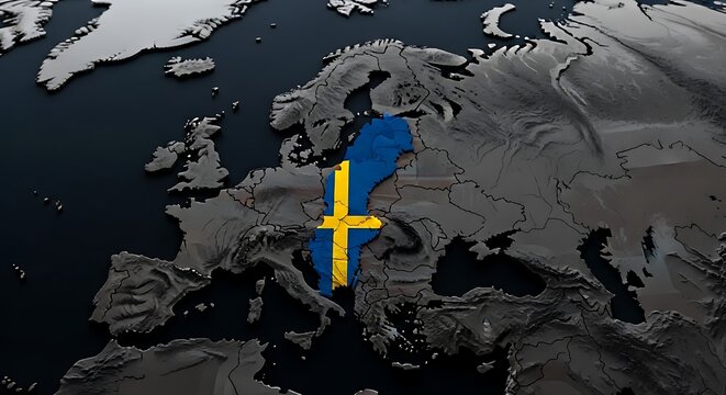 Sweden country map national flag Europe geopolitical symbol world atlas three dimensional render