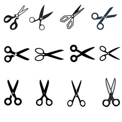 Modern Set of Scissors Icons for Craft Sewing Hair Cutting and Office Work in Flat Vector Style
