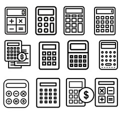 Modern Calculator Icon Set for Math Finance Accounting Education and Office Use in Flat Vector Style