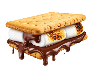 Melting S&rsquo;mores Sandwich with Dripping Chocolate &ndash; Transparent Background PNG