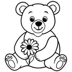 Obraz premium Adorable baby bear sitting with a daisy flower in its paw smiling with big sparkling eyes on white background