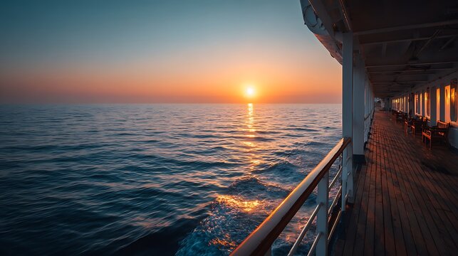 Awesome photo of sunset over the ocean viewed from the deck of a cruise ship.
