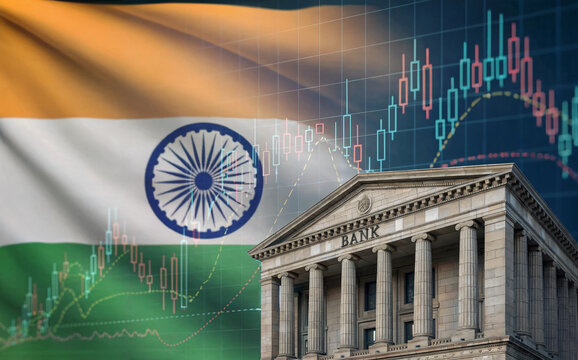 Indian Economy and Stock Market Growth with National Flag and Bank