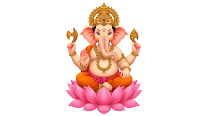 Naklejka premium Hindu God Ganesh Cartoon Illustration with Red Background and Holiday Elements