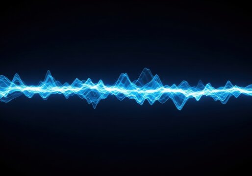 Abstract glowing blue waveform oscillating across a dark with subtle light diffusion sound