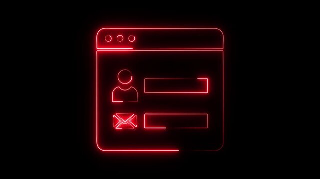 Red neon glowing user profile and email input fields on dark background abstract digital interface concept for