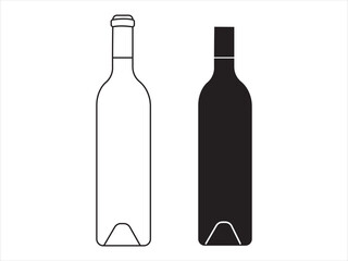 Bordeaux Wine Bottle Outline and Silhouette Vector Duo | Classic Alcohol Beverage Packaging Icon Template.