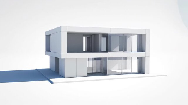 Modern architectural design highlights minimalist building with clean lines, large glass windows, and two story layout, showcasing contemporary structure and functionality in residential spaces
