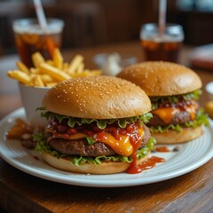 Cheeseburger with French Fries and Cola 
