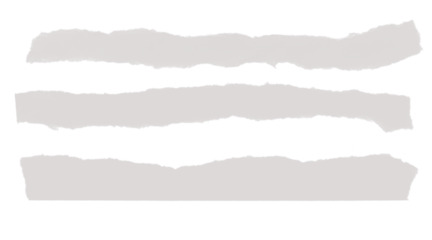 Three light grey horizontal ripped paper strips with textured edges