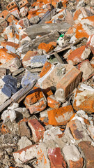 construction rubble, red bricks with gray concrete