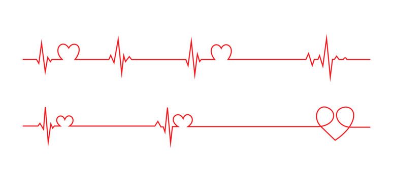 Two red heart beat pulse lines for medical or love concept design element