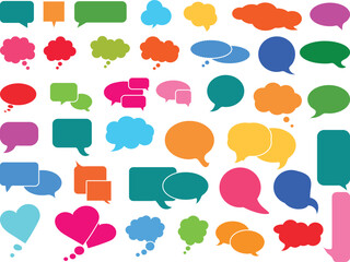 Big set of speech bubbles. Collection of colorful speech balloon, chat bubble or dialog boxes on white background. Different Speech bubbles for talk, dialogue, decoration.