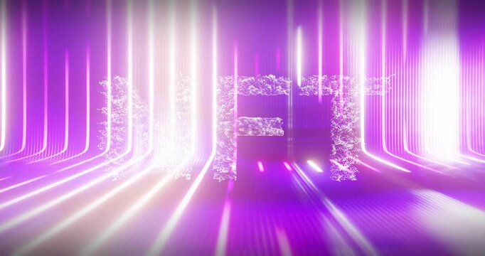 Neon bars lighting up sparking particles forming NFT letters then dissolving for demo