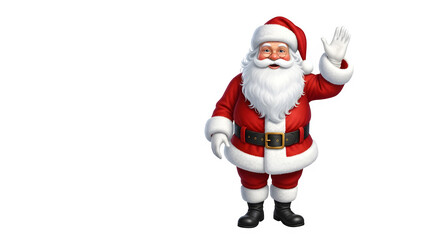 Friendly santa claus waving hello with a cheerful expression isolated on transparent background