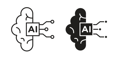 AI brain icon line. eps 10 vector illustration