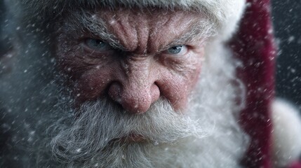 santa claus is angry or angry and angry in the dark its snowing annoyed stressed and pissed bad mood or evil bad intentions