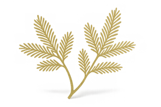 Golden botanical branch with delicate fern leaves, luxury design element, transparent background illustration