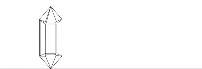 A continuous line art depiction of a multi-faceted crystal or gem, reflecting beauty and geological formation, isolated on a white background.