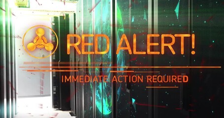 Alert interface emerging on servers warning icon fading, pulsing data lines signaling urgent action - Powered by Adobe