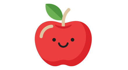 Fototapeta premium A cheerful, cartoon-style illustration of a red apple with a smiling face and a green leaf.
