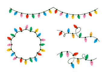 Colorful Christmas lights decorative elements collection