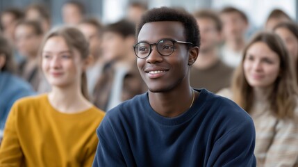 A diverse group of driving school students listening to a theory class about traffic rules and regulations, emphasizing education, inclusivity, and responsible behavior on the road. cinematic color