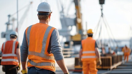 A diverse group of workers removing final construction barriers before the bridge opening, showcasing coordination, teamwork, and the final stages of a major public infrastructure project.