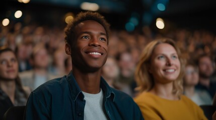 Obraz premium A diverse group of people waiting eagerly for the raffle results, symbolizing community engagement, inclusivity, and the social energy of shared experiences. cinematic color correction, gentle