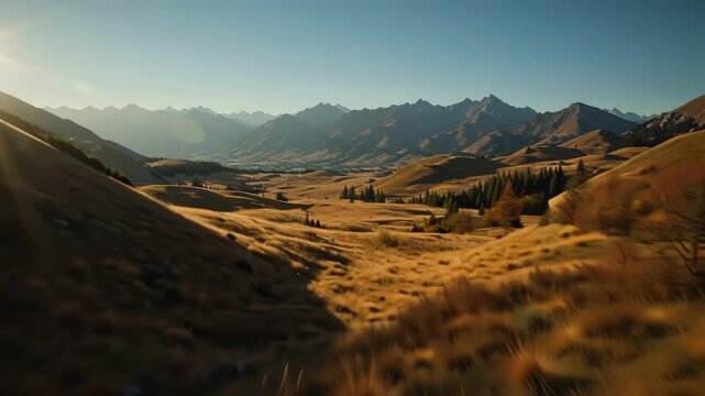 Mountain Landscape, New Zealand Scenery, Valley View, Golden Grass
