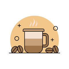 Flat Coffee Cup Icon – Modern Minimalist Café Illustration with Coffee Beans