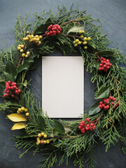Festive Holiday Wreath with Blank Card Mockup