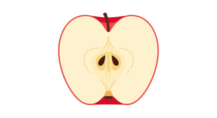 Vibrant red apple sliced in half revealing the core and seeds.