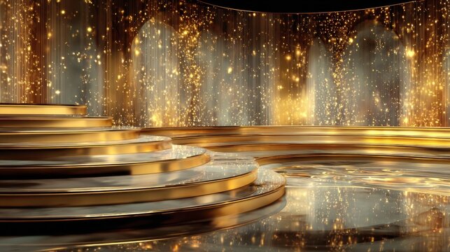 Golden Stage: A resplendent stage, adorned with opulent golden accents, provides a captivating visual feast, ideal for grand events and prestigious ceremonies.