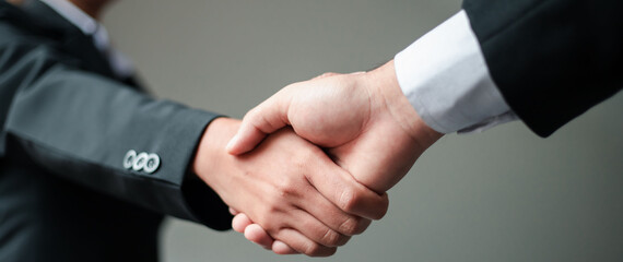 Obraz premium Businessman shaking hands with partner, trading, mergers and acquisitions, business cooperation concept, teamwork and business achieving goals, towards success in 2026. 
