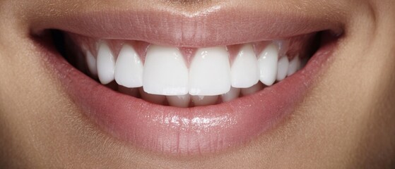 Smile brighter: the timeless appeal of impeccable dental health. Design template. Warm ambiance accentuates the perfectly white smile of a young woman. Modern style. Professional photo.