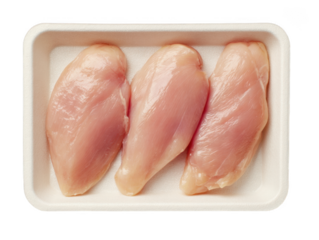 Raw chicken breast fillets in tray isolated on transparent background