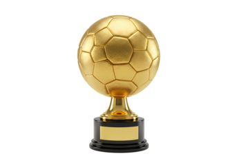 Golden soccer trophy celebrates sports championship victory