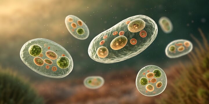Microscopic view of Giardia lamblia protozoa in an aquatic environment microorganism parasite
