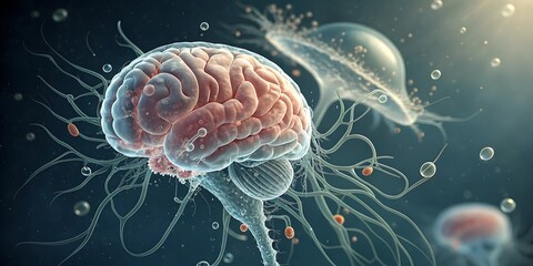 Detailed Human Brain with Neural Connections and Surrounding Microscopic Life neuroscience neurology
